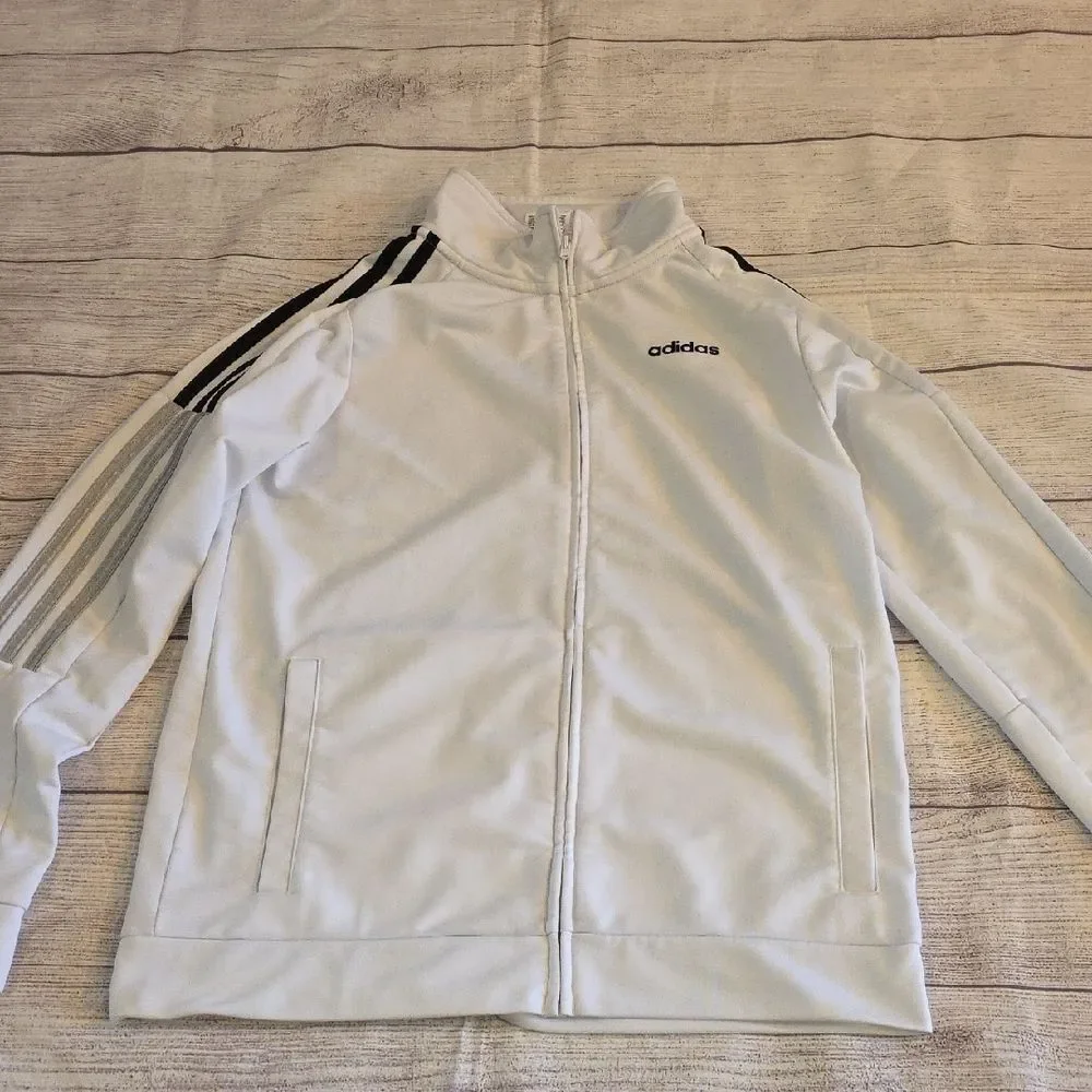 Adidas Kids White Jacket with Black Stripes